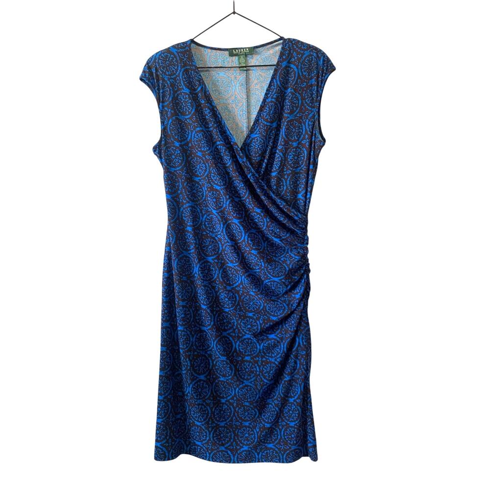 Lauren Ralph Lauren Faux Wrap Dress Sz 12 Blue Mature Career